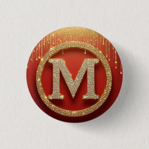 Initialbokstav M Guld Glitter Monogram Knapp