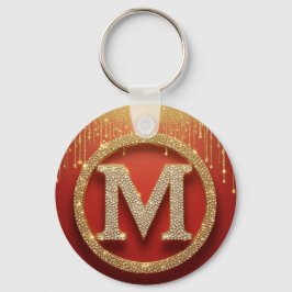 Initialbokstav M Guld Glitter Monogram Nyckelring