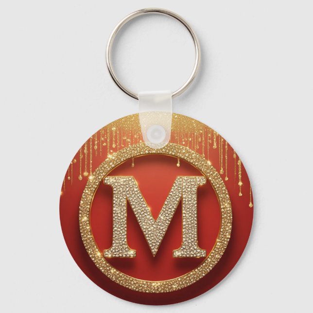 Initialbokstav M Guld Glitter Monogram Nyckelring (Framsida)