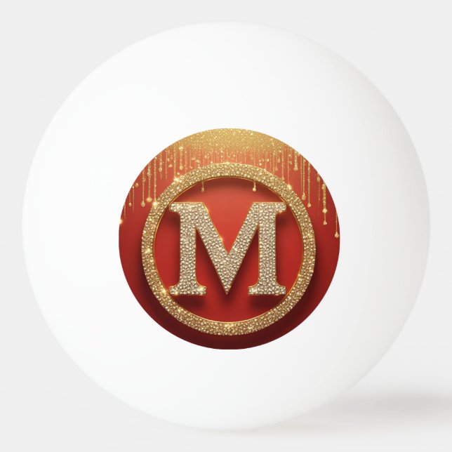 Initialbokstav M Guld Glitter Monogram Pingisboll (Framsidan)