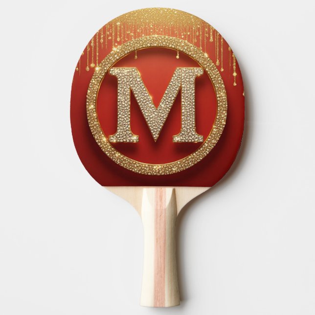 Initialbokstav M Guld Glitter Monogram Pingisracket (Framsidan)