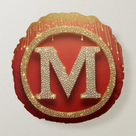 Initialbokstav M Guld Glitter Monogram Rund Kudde