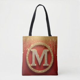 Initialbokstav M Guld Glitter Monogram Tygkasse