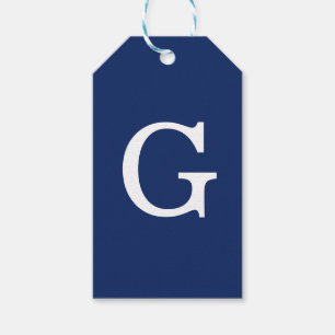 Initialbokstav Monogram Blå Vit Enkel Enkel Presentetikett