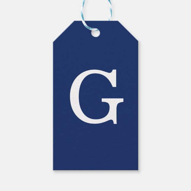 Initialbokstav Monogram Blå Vit Enkel Enkel Presentetikett (Framsidan)
