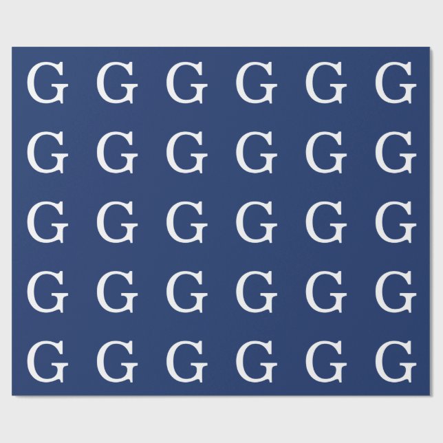 Initialbokstav Monogram Blå Vit Enkel Enkel Presentpapper (Platt)