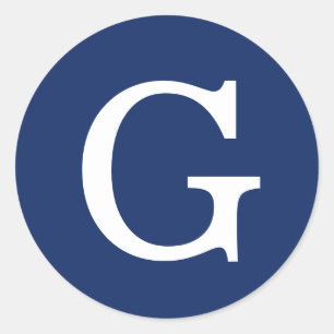 Initialbokstav Monogram Blå Vit Enkel Enkel Runt Klistermärke