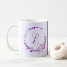 Initialbokstav Monogram Elegant Chic Lila Blommig