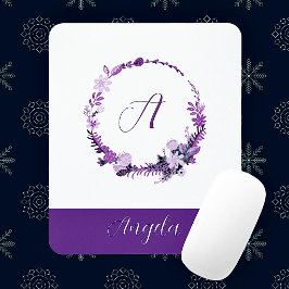 Initialbokstav Monogram Elegant Chic Lila Blommig Musmatta