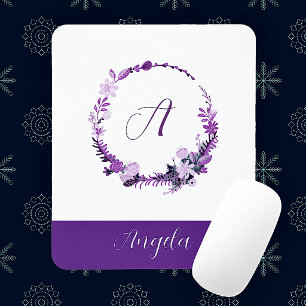 Initialbokstav Monogram Elegant Chic Lila Blommig Musmatta