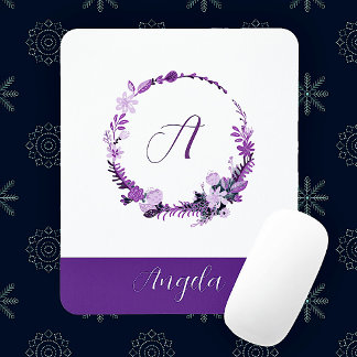 Initialbokstav Monogram Elegant Chic Lila Blommig Musmatta
