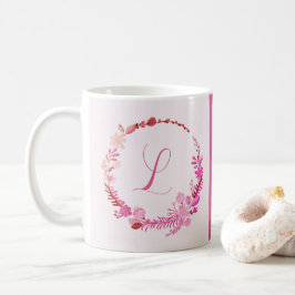 Initialbokstav Monogram Elegant Chic Rosa Blommig Kaffemugg
