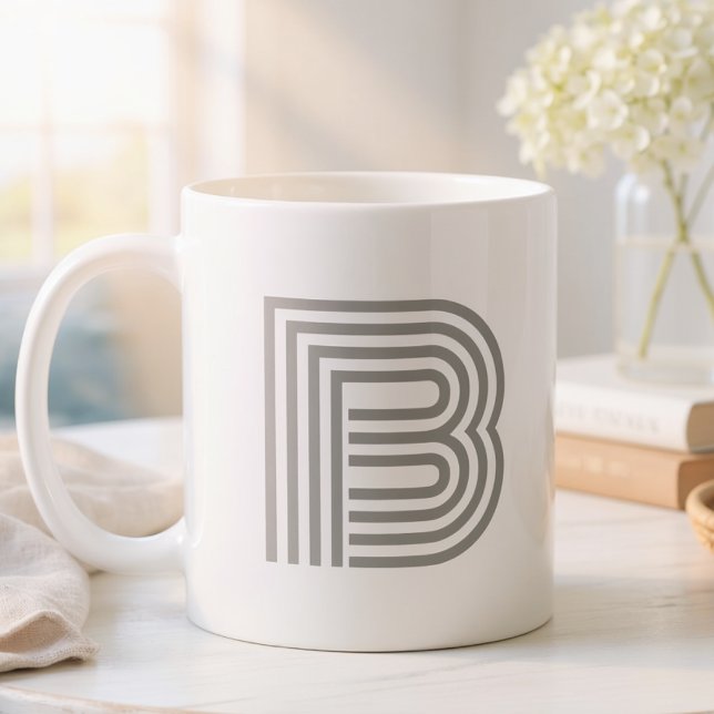 Initialbokstav Monogram Grå Vit Modern Stilfull Två-Tonad Mugg (Skapare uppladdad)