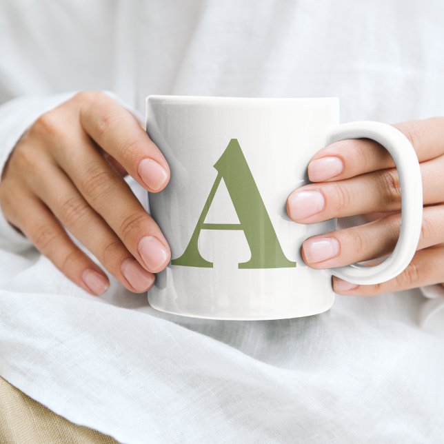 Initialbokstav Monogram Modern Stilfull Sagegrön Kaffemugg (Skapare uppladdad)