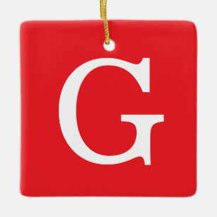 Initialbokstav Monogram Röd Vit Enkel Enkel Julgransprydnad Keramik