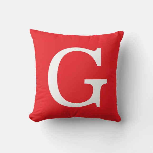 Initialbokstav Monogram Röd Vit Enkel Enkel Kudde (Framsida)
