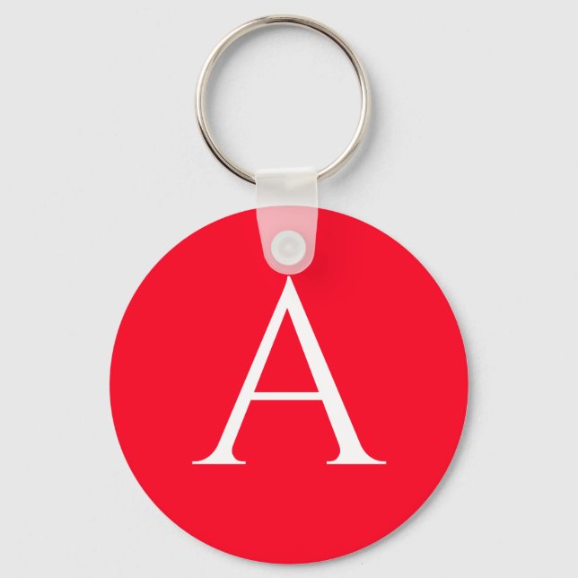 Initialbokstav Monogram Röd Vit Enkel Enkel Nyckelring (Framsida)