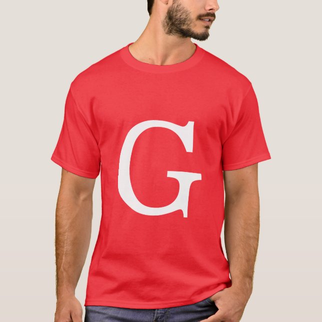 Initialbokstav Monogram Röd Vit Enkel Enkel T Shirt (Framsida)