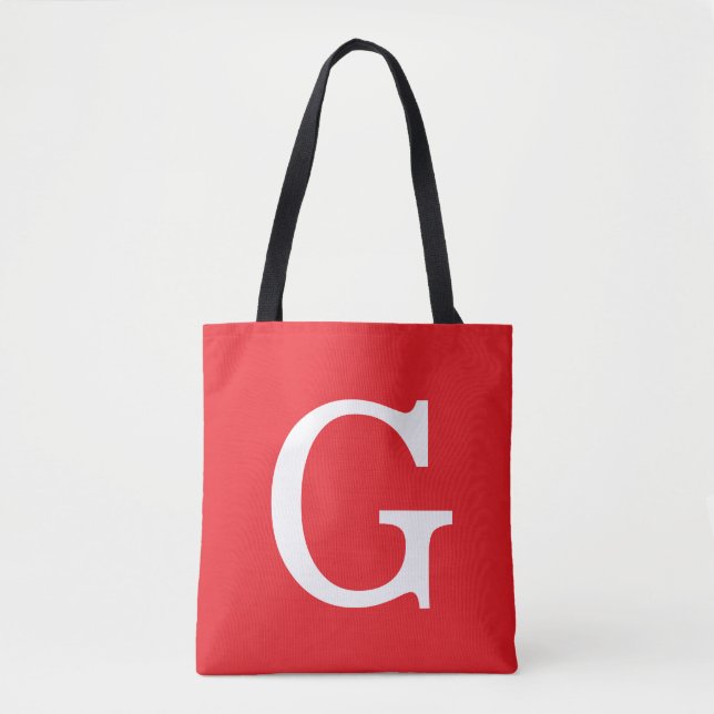 Initialbokstav Monogram Röd Vit Enkel Enkel Tygkasse (Framsida)