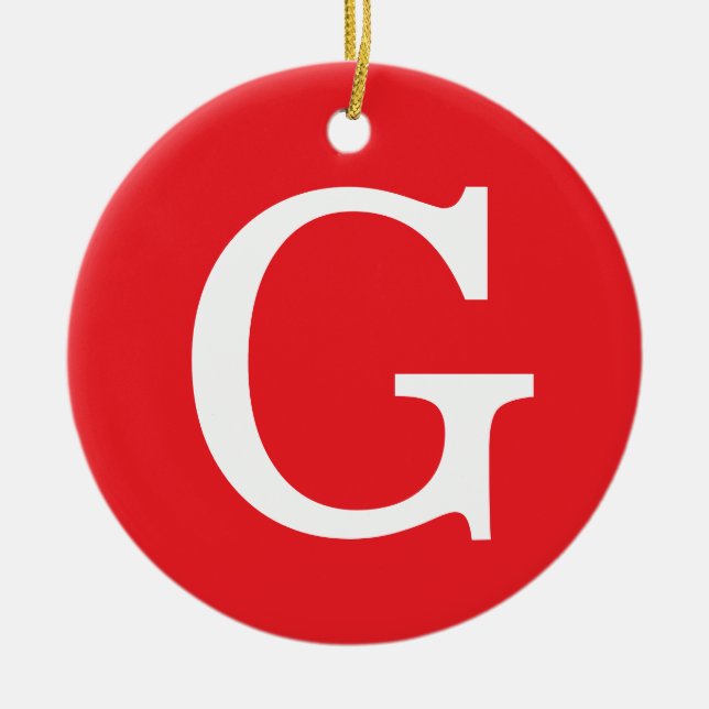 Initialbokstav Monogram Röd Vit Enkel Julgransprydnad Keramik (Framsidan)