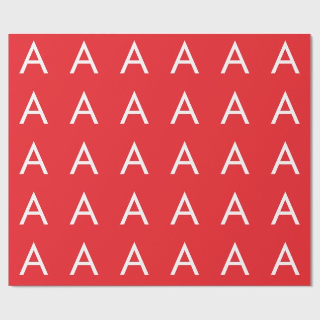 Initialbokstav Monogram Röd Vit Enkel Modern Presentpapper (Platt)