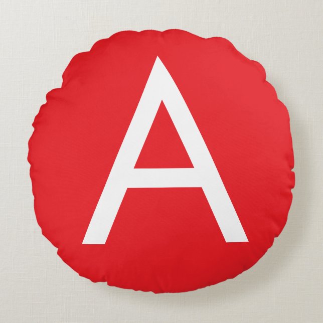 Initialbokstav Monogram Röd Vit Enkel Modern Rund Kudde (Framsidan)