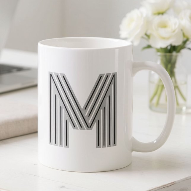 Initialbokstav Monogram Svart Vit Modern Stilfull Kaffemugg (Skapare uppladdad)