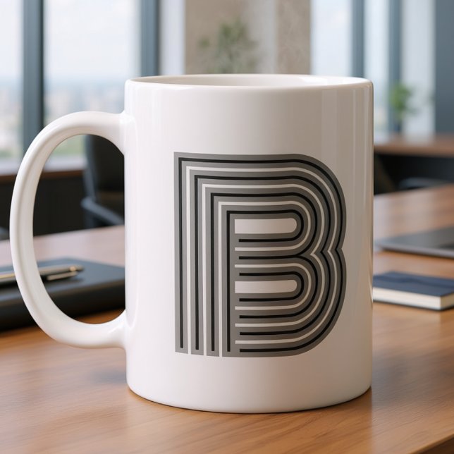 Initialbokstav Monogram Svart Vit Modern Stilfull Kaffemugg (Skapare uppladdad)
