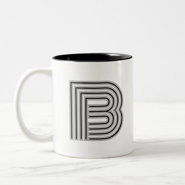 Initialbokstav Monogram Svart Vit Modern Stilfull Två-Tonad Mugg (Vänster)