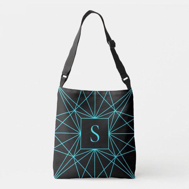 Initialbokstav | Turkos geometrisk design Axelväska (Baksida)