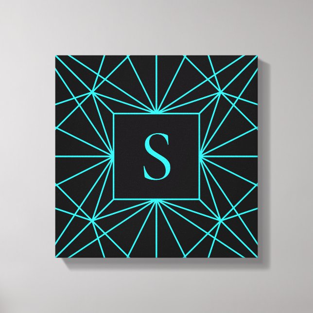 Initialbokstav | Turkos geometrisk design Canvastryck (Framsida)