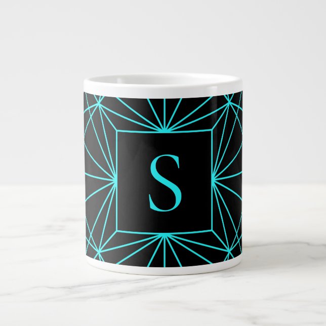Initialbokstav | Turkos geometrisk design Jumbo Mugg (Framsidan)