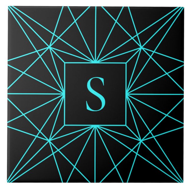 Initialbokstav | Turkos geometrisk design Kakelplatta (Framsidan)