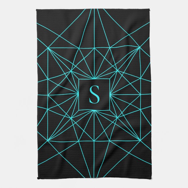 Initialbokstav | Turkos geometrisk design Kökshandduk (Vertikal)