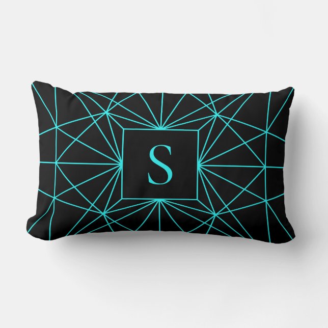 Initialbokstav | Turkos geometrisk design Lumbarkudde (Framsida)