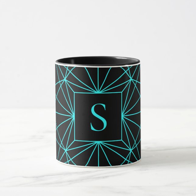 Initialbokstav | Turkos geometrisk design Mugg (Center)