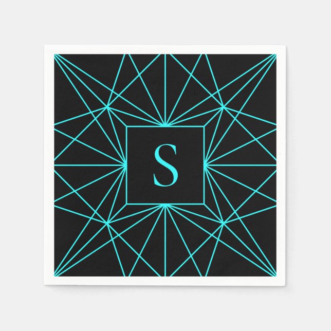 Initialbokstav | Turkos geometrisk design Pappersservett (Framsidan)