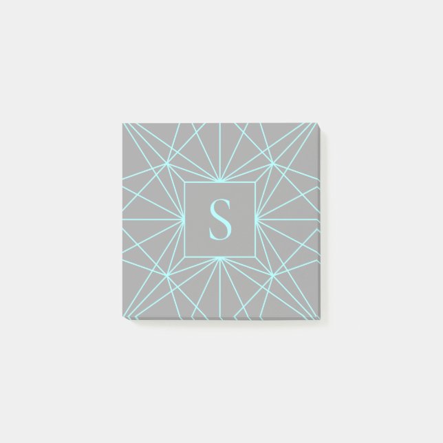 Initialbokstav | Turkos geometrisk design Post-it Block (Framsida)