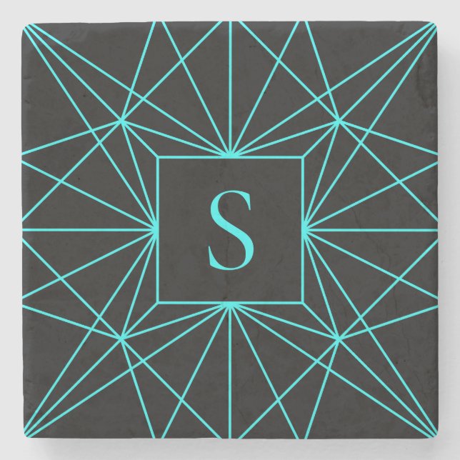 Initialbokstav | Turkos geometrisk design Stenunderlägg (Framsidan)
