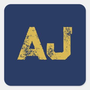 Initialbokstäver Monogram Guld & Blå Enkel Enkel Fyrkantigt Klistermärke