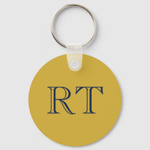 Initialbokstäver Monogram Guld & Blå Enkel Enkel Nyckelring