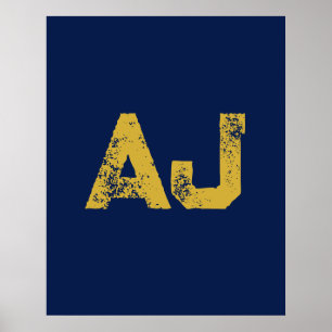 Initialbokstäver Monogram Guld & Blå Enkel Enkel Poster