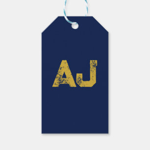 Initialbokstäver Monogram Guld & Blå Enkel Enkel Presentetikett