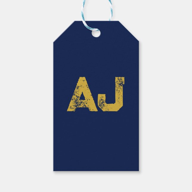 Initialbokstäver Monogram Guld & Blå Enkel Enkel Presentetikett (Framsidan)