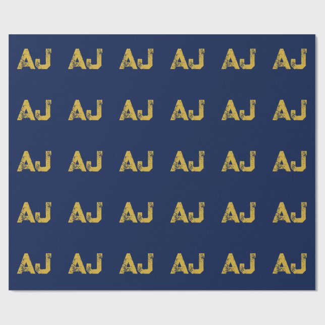 Initialbokstäver Monogram Guld & Blå Enkel Enkel Presentpapper (Platt)