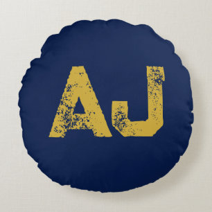 Initialbokstäver Monogram Guld & Blå Enkel Enkel Rund Kudde