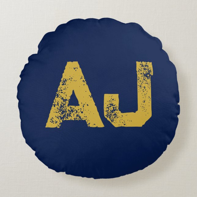 Initialbokstäver Monogram Guld & Blå Enkel Enkel Rund Kudde (Framsidan)