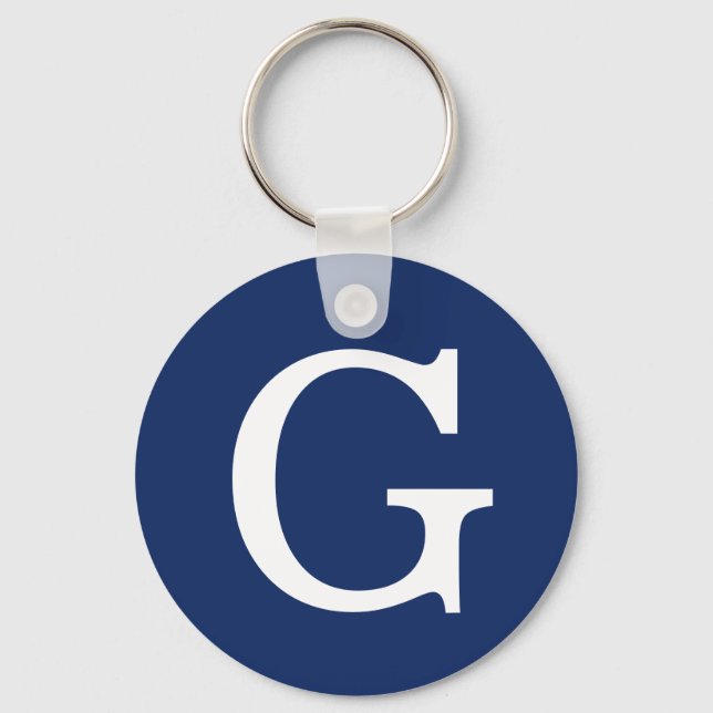 Initialbokstavsmonogram Blå Vit Enkel Enkel Nyckelring (Framsida)