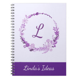 Initialbokstavsmonogram Elegant Chic Lila Blommig Anteckningsbok