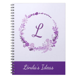 Initialbokstavsmonogram Elegant Chic Lila Blommig Anteckningsbok